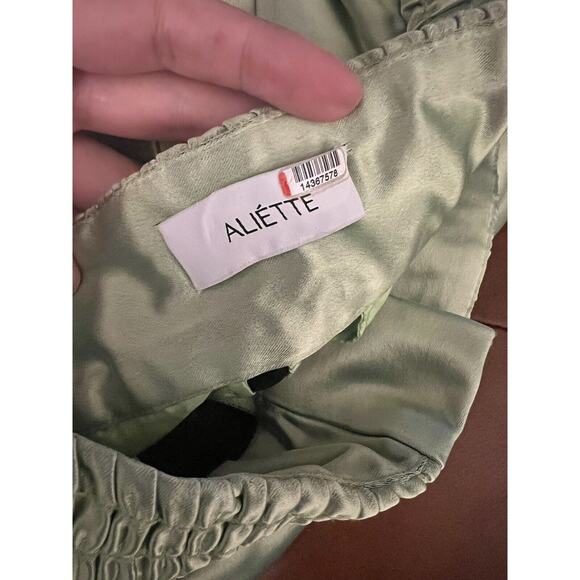 ALIÉTTE Green Neon Chartreuse Brat High Waist Wide Leg Pants size 6 - Picture 4 of 6